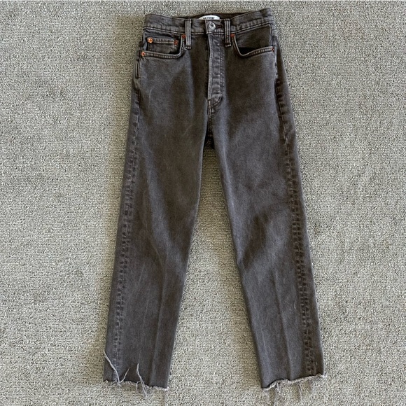 Re/Done Originals 70s Ultra‎ High Rise Stove Pipe Leg Washed Chocolate 24 - Picture 2 of 10